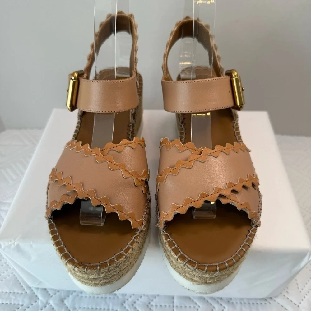 See By Chloe Glyn Leather Platform Espadrille Sandals Size 37
